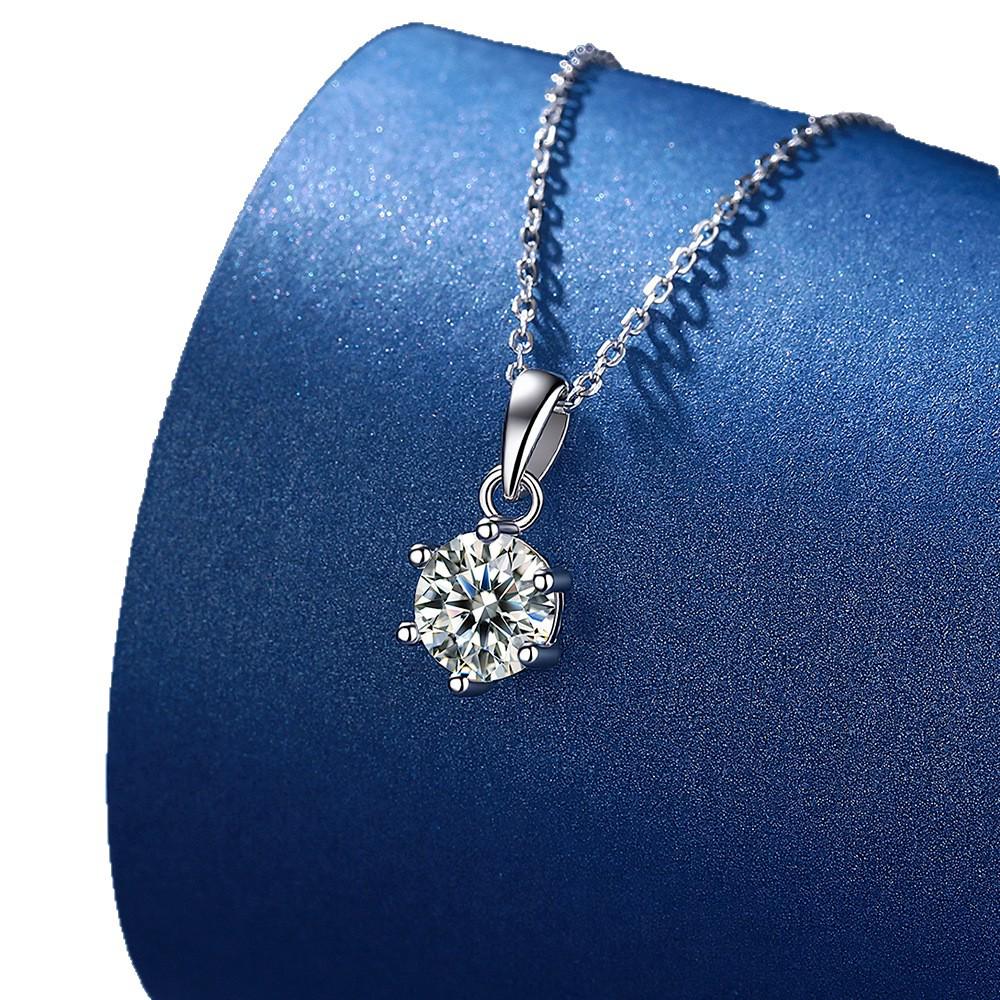 Elegant Women's 925 Sterling Silver Six-Prong Solitaire Pendant Necklace - Luxury Banquet Clavicle Chain Accessory