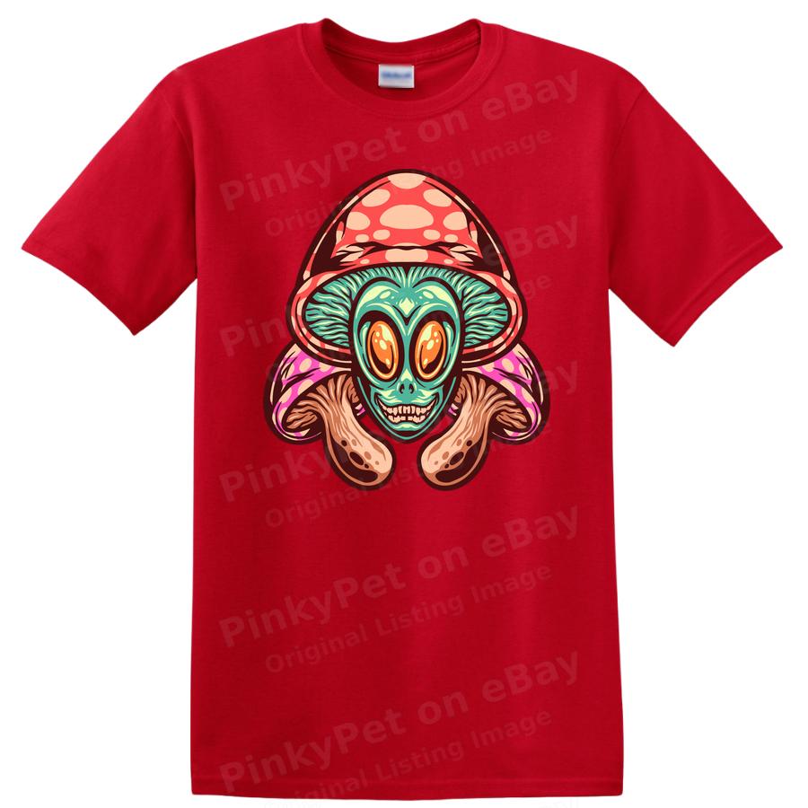 Alien Mushroom T Shirt Funny Graphic Tee with Trippy Psychedelic Design