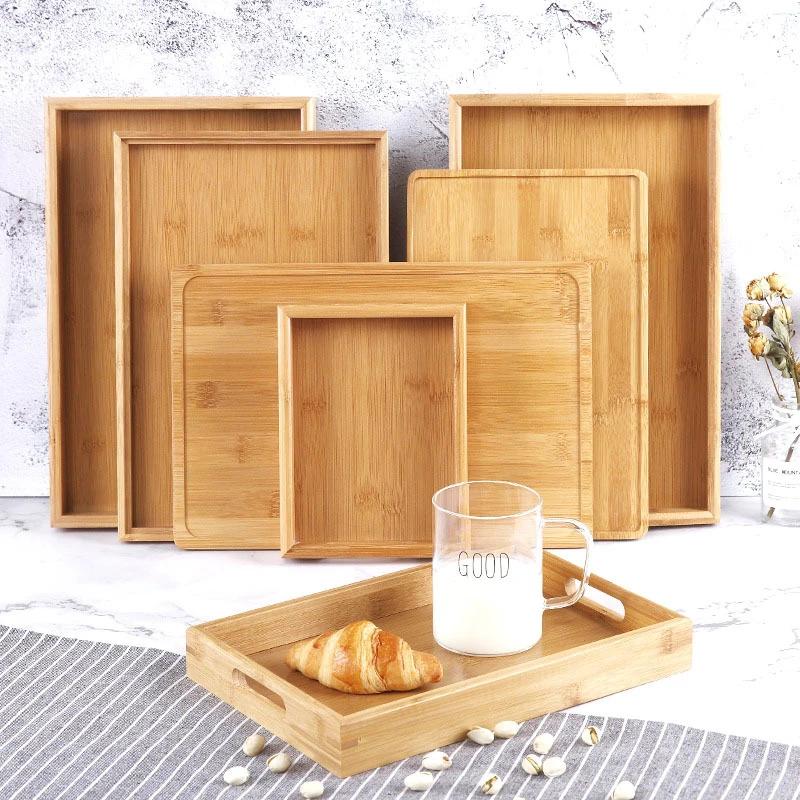 1pcs Eco Friendly Bamboo Rectangular Serving Trays for Kung Fu Tea Cup Fruit Dessert Food Sundries Storage Hotel Dinner Plate