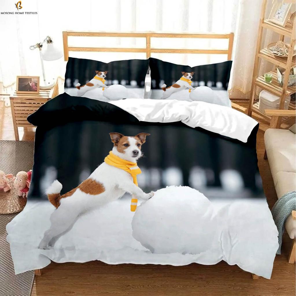 Roztomilý Pes Zvíře 3D Tištěný Povlak na Peřinu Ložní Souprava Povlak na Peřinu Povlak na Polštář Měkký a Pohodlný Povlak na Přikrývku 3 Kusy