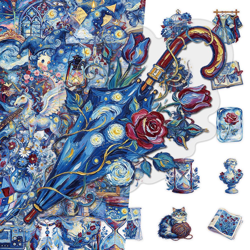 50Pcs/Set The Starry Night . Van Gogh Art Gallery PET Clear Stickers Waterproof DIY Fashion Decals Journal Stickers (2 Styles)