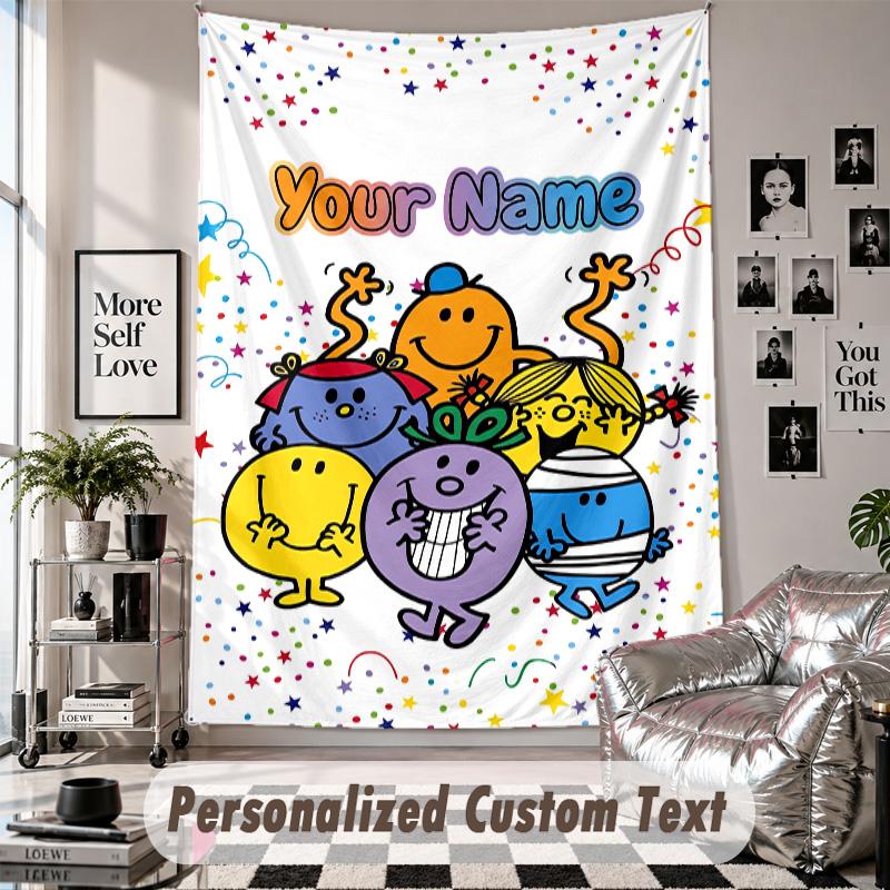 Wall Hanging Tapestry With Custom Name & Text, Mr. Men & Little Miss Decorative Tapestry For Bedroom