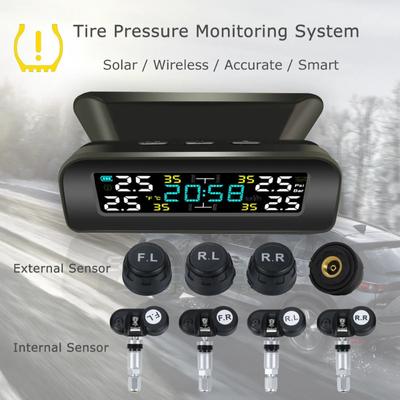 Univerzální bezdrátový systém TPMS pro monitorování tlaku v pneumatikách Solární hodiny LCD displej 4 externí senzor Senzory tlaku v pneumatikách
