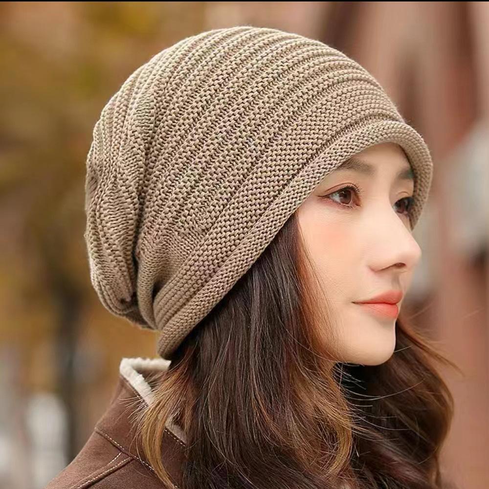 Slouchy Beanie Hat Striped Knit Skullcap Warm Breathable Lightweight Luxury Style High Top Foldable Spring Autumn