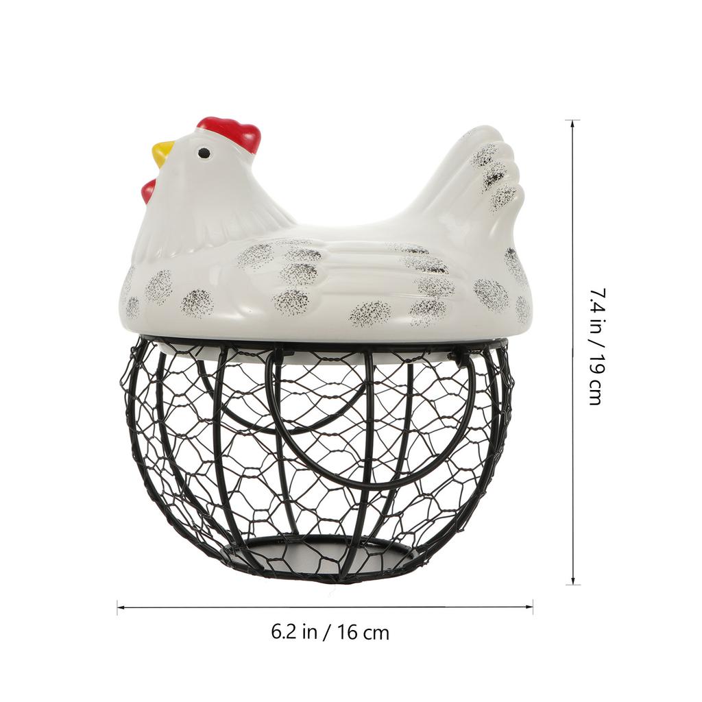 1Pcs Chicken Style Egg Basket Made of Premium Ceramic and Iron Fruit Vegetable Snack Storage Holder Home Decor Item