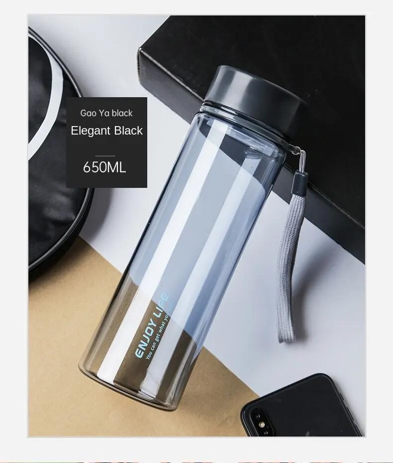 

Portable Plastic Water Cup Outdoor Sports Water Cup Portable Carry Rope Straight Cup Plastic Handy Cup Sealed Student 650ml чёрный