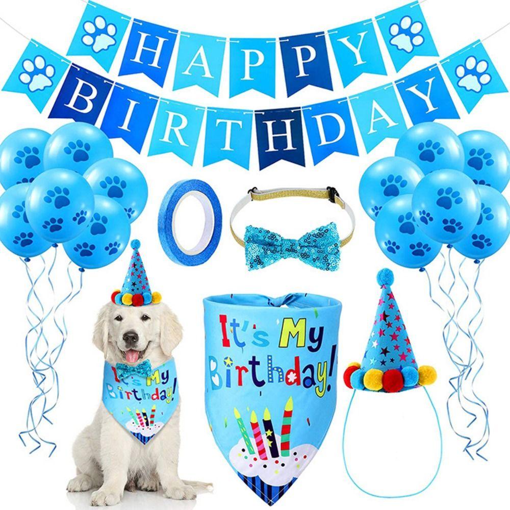 Cartoon Dog Birthday Bib and Party Hat Decorative Pet Birthday Decorations Set  Pet Accessories