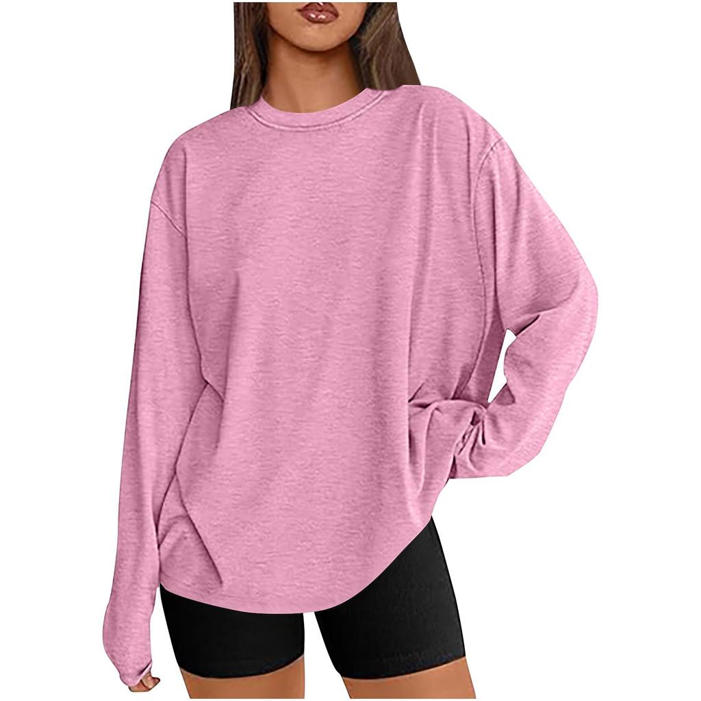 New Solid-color Long-sleeved Round-neck T-shirt A Loose and Casual Women's Top Is A Versatile Base Layer for Spring and Autumn