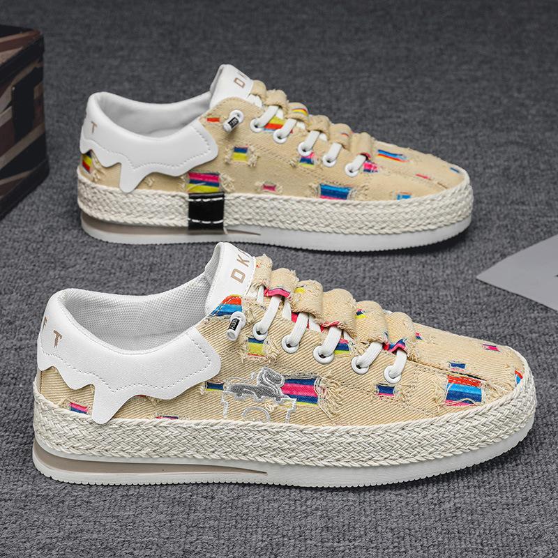 

2024 summer new men s low-top canvas shoes platform-soled student skateboard shoes live broadcast versatile sports Hong Kong style men s shoes 44 хакі