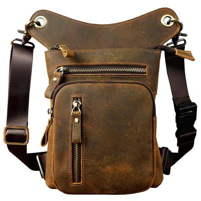 Mens Quality Leather Casual Design Messenger Shoulder Sling Bag Fashion Multifunction Waist Belt Pack Hip Bum Pack Drop Leg Bag
