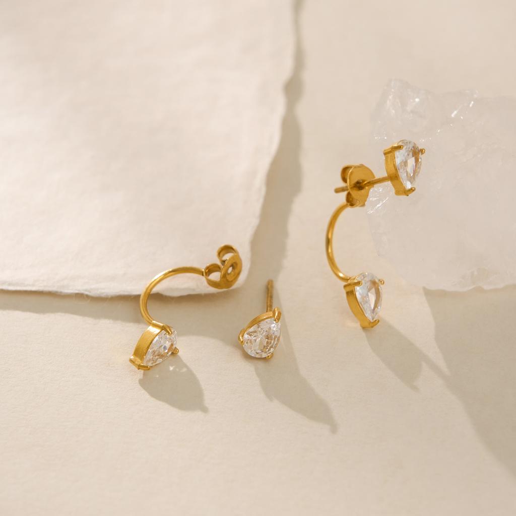 NEW BOHO TEARDROP ZIRCON PIERCING EARRINGS Dazan 2026 NS 18k Gold Plated Hypoallergenic Stainless Steel THEATER PROPS JEWELRY