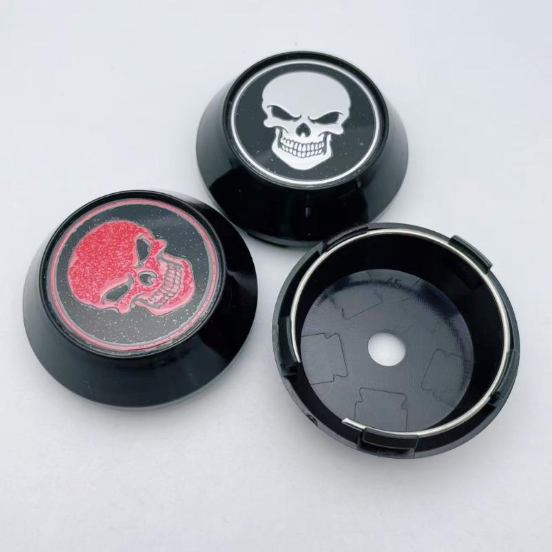4pcs 60mm 64mm 65mm 68mm 69mm Skull Logo Emblem Car Wheel Center Caps High Rim Hubcaps Wheels Hub Cover Replace Car Accessories