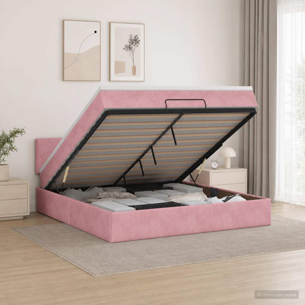 Ottoman Bed with Mattress and Headboard Pink 180 X 200 Cm Velvet