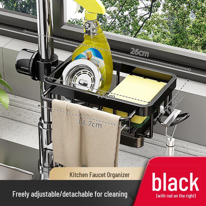 Space Aluminum Sink Organizer with Dishcloth Holder & Drain Tray