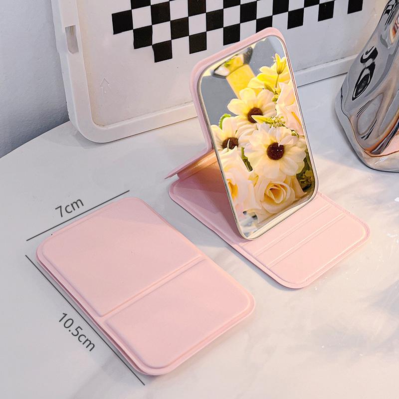 PU Leather Solid Color Foldable Makeup Mirror Simple Portable Handheld & Desktop Dual-Use Student Cute Pocket Mirror