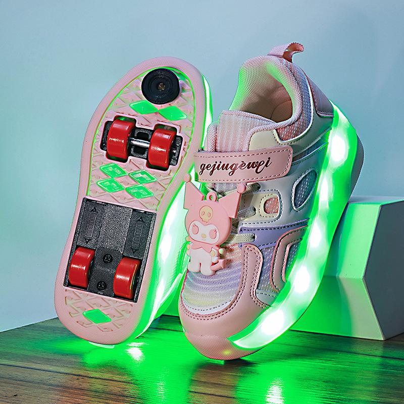 Cartoon Children'S Runaway Shoes Invisible Four-Wheel Retractable With Brakes Girls Automatic Skating Wheel Princess Pulley Shoes