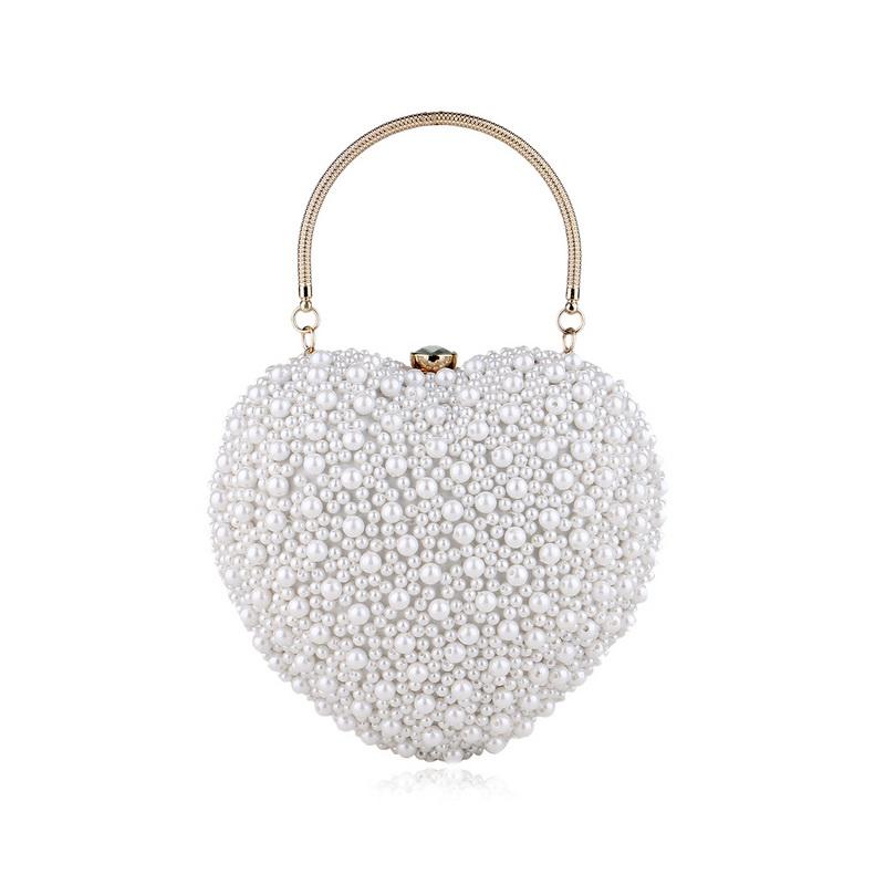 Heart Shape Women Bag Creative Handmade Heart Pearl Evening Bag Lock Weaving Packet Bag Bridal Bag Over Shoulder Bag Designer Handbag Women Bag