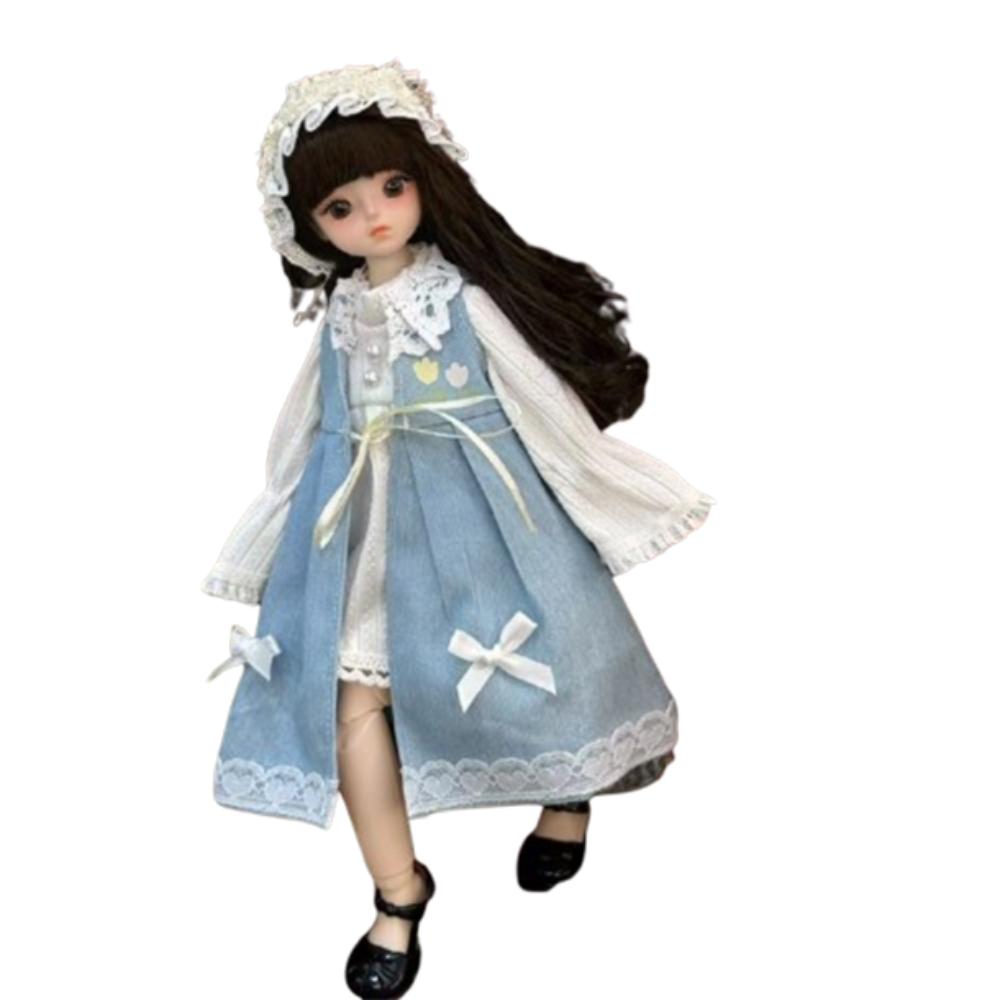 Lange Haare 30cm Bjd Puppe mit Kleidung Attraktive Augen Prinzessinnen-Make-up Kugelgelenkpuppe Geburtstagsgeschenk