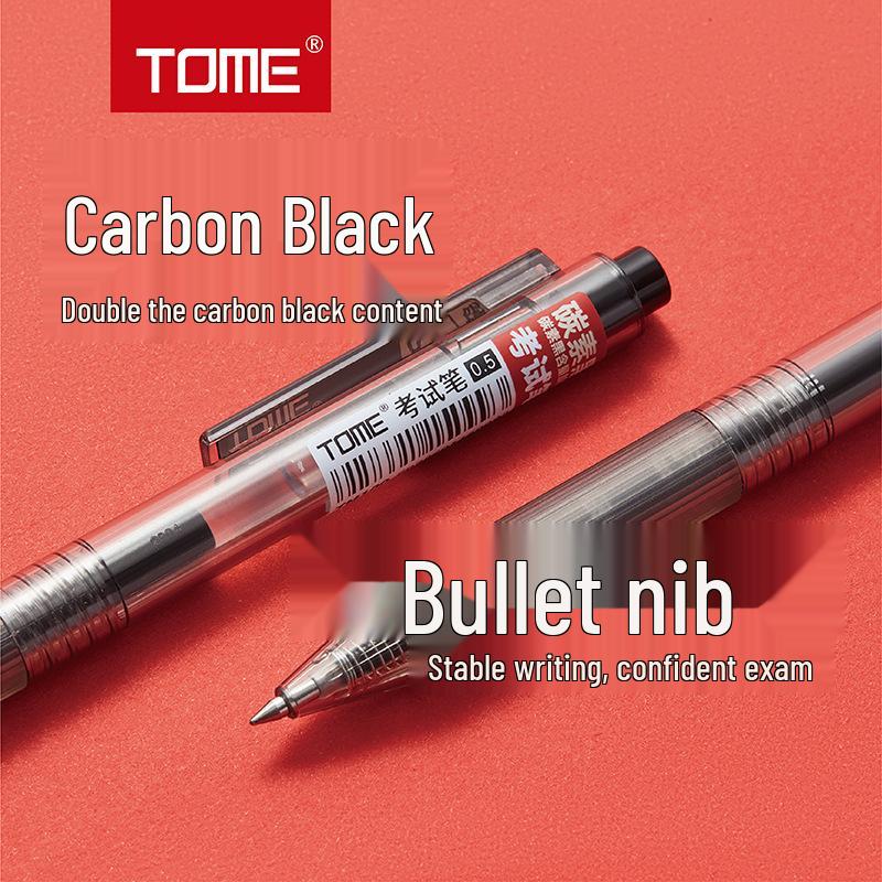 TOME Black Carbon Gel Pen: Click-Action, Smooth Refill, Water-Based, Ideal for Exams & Students' Practice.