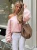 Suéter Tricot Casual Feminino Pulôver 2026 Primavera Solto Ombro a Ombro Manga Longa Suéter Streetwear Dama Quente Malha de Rua Tops