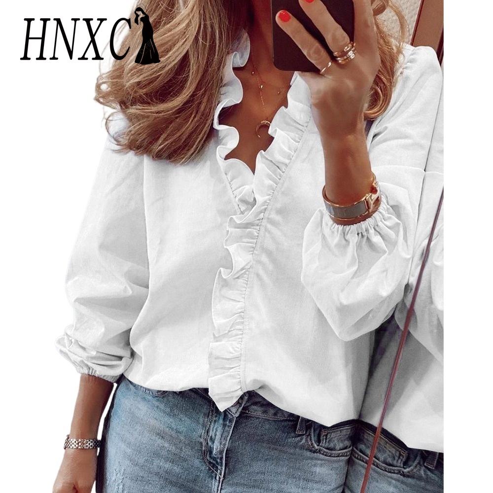 

HNXC женские модные повседневные летние весенние однотонные блузки и рубашки с длинными рукавами и v-образным вырезом с принтом