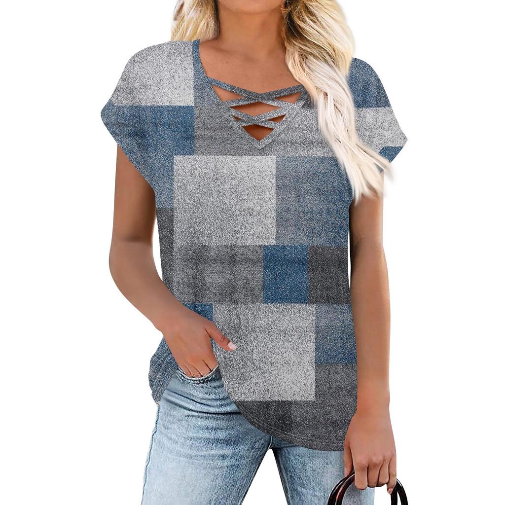 Womens Summer Tops Short Sleeve Shirts V Neck T Shirts Loose Blouses Tees Casual Tunic