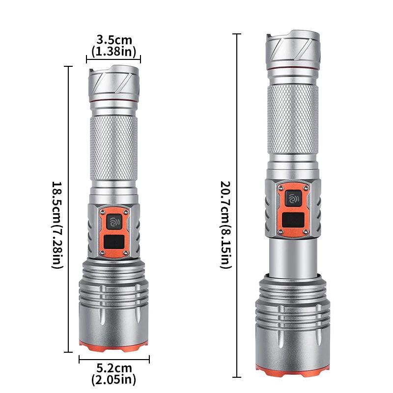 Super Bright LED Flashlight Type-C USB Rechargeable High Lumens Flashlights with Digital Display 5 Modes Emergency Torch