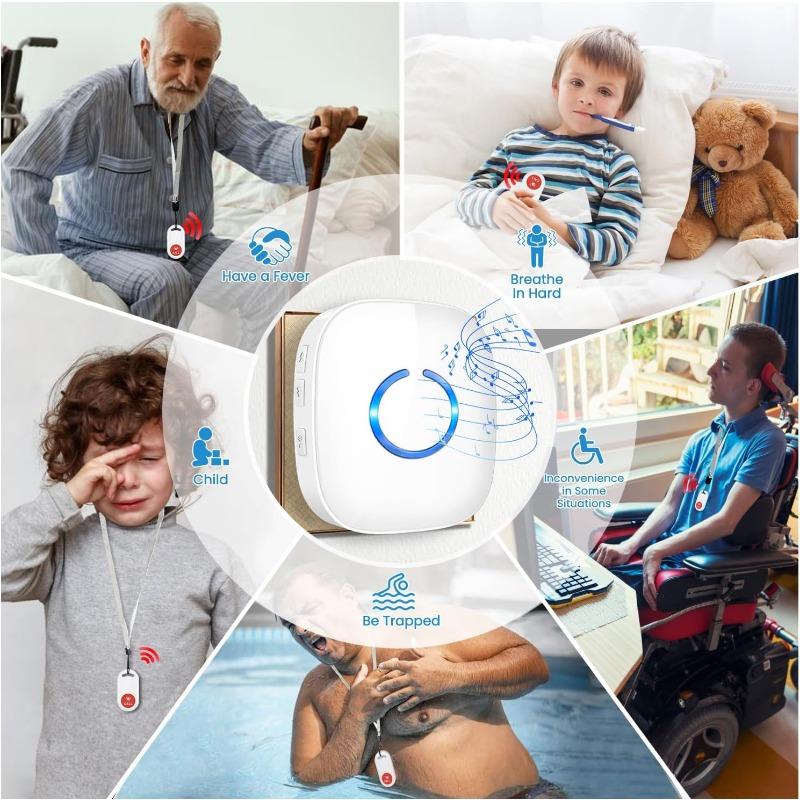 Notrufknopf für Senioren Zuhause Notruf Alarmknopf 500 FT Notrufglocke Pflege Intern Pflege Ältere Panikalarm Drahtlos