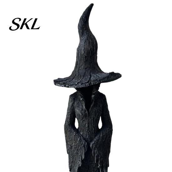 Occult Home Accessories for Room Halloween Witch Statue, Resin Gothic Tree Figurine, Vintage Spooky Table Centerpiece Dark Fantasy Ornament Tabletop,