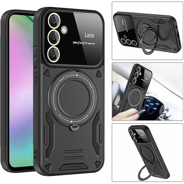 Coque pour Samsung Galaxy A37 5G, Antichoc Rigide avec Cercle Magnétique Protection Caméra - Noir