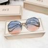 Luxury Round Gradient Sunglasses Women Metal Curved Temples Eyewear Ocean Rimless Fashion Sun Glasses Ladies UV400