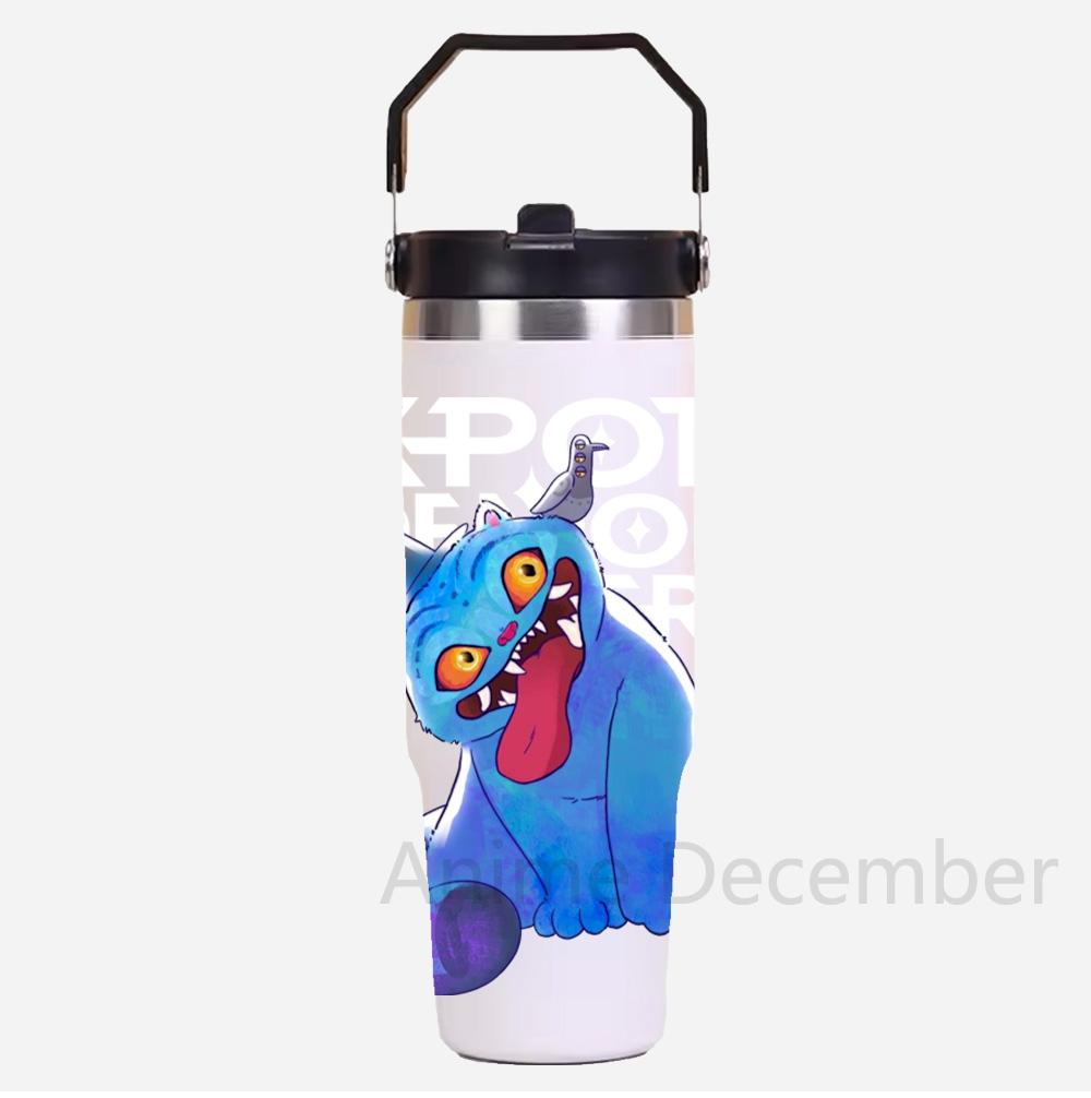 30Oz K-Pop Portable Car Cup Stainless Steel Thermos Cup with Straw Travel Sports Water Bottle with Handle Cover Coffee Vacuum Flask