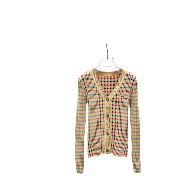 2026 Spring Slim-Fit Plaid Stripe Knit Cardigan