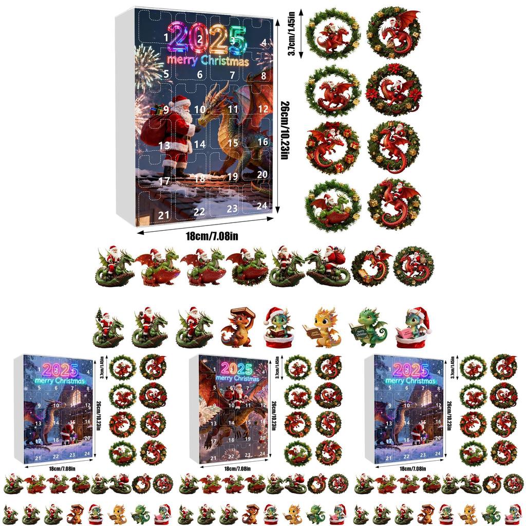 Christmas Countdown Advent Calendar With Santa Claus Dragon Acrylic Ornaments For Holiday Decor