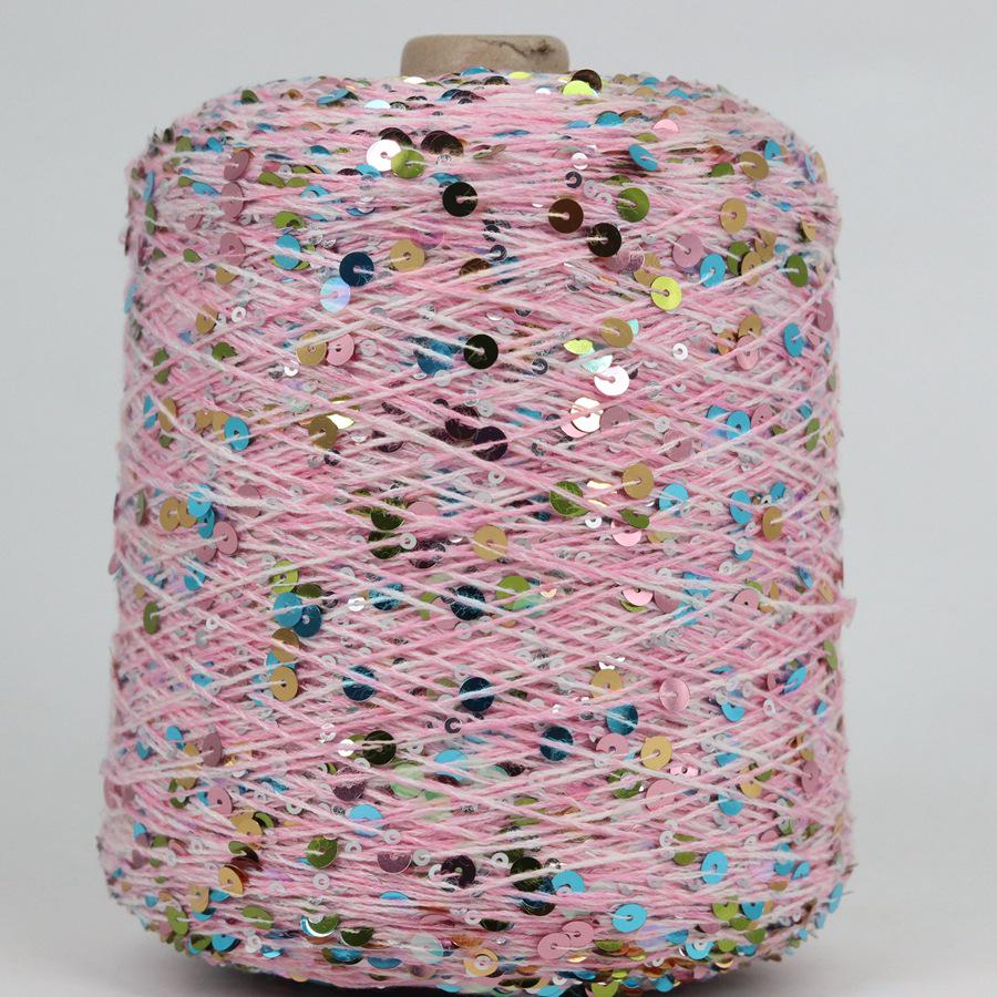Hand-Knitted Bright Cotton Yarn with Sequins, 3MM+6MM, Combed and Fancy