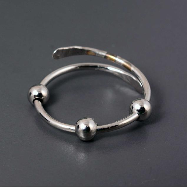 925 Sterling Silver Adjustable Beaded Ring – Handmade Open Band Ring with Three Ball Design, Minimalist Stacking Ring, Unisex Boho Jewelry