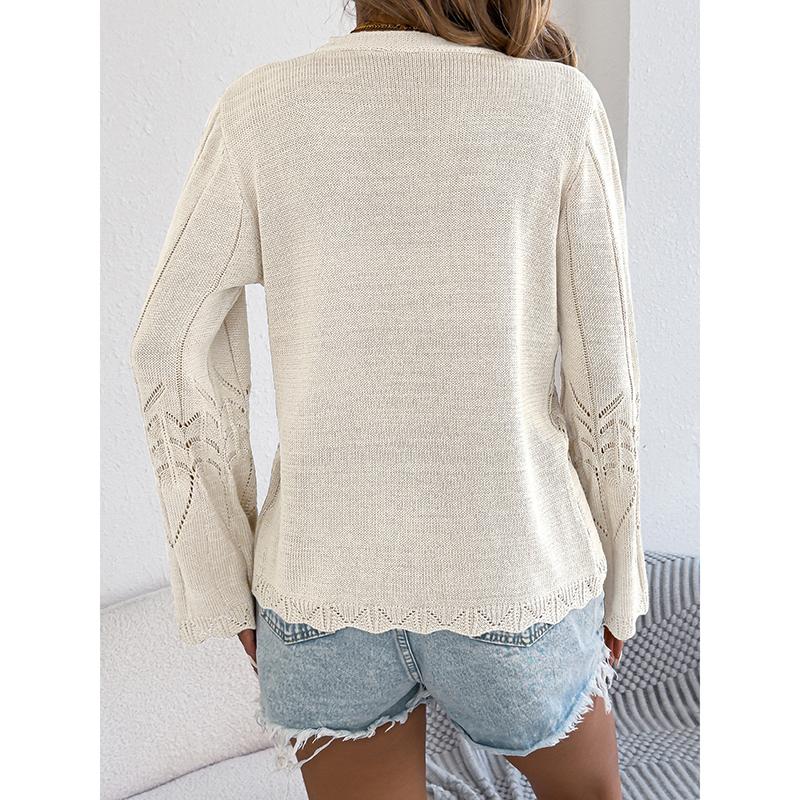 Spring Autumn Casual Lace Up Knitted Cardigan Sweater Women Fashion Clothes Hollow Long Sleeve Knitted Top Sunscreen Shirt