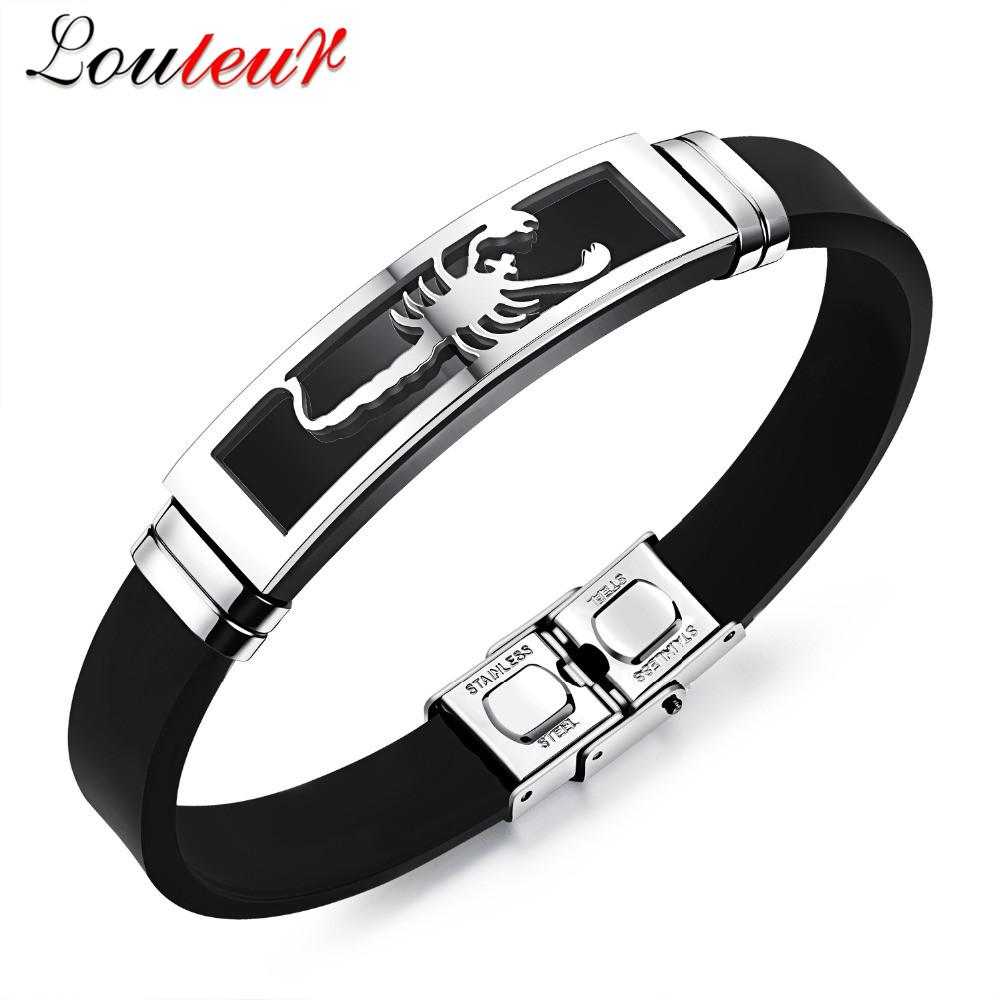 

Louleur Stainless Steel Scorpion Zodiac Bracelet Men Adjustable Silicone Rubber Wristband Bracelets Men Jewelry Pulseras серебряный