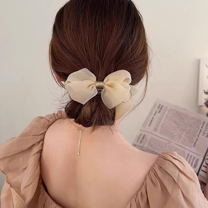 Fashion Mesh Bow Hairpin Versatile Temperament Ponytail Hair Clip For Women Girls Simple Elegant Shark Clip Hair Accessories