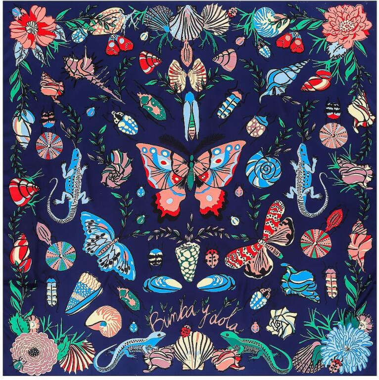 130*130 cm High Quality Twill Silk Women Scarf Luxury Brand Large Square Scarves Shawls French Butterfly Print Fashion Scarf