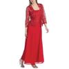 New Women Lace Cardigan and Chiffon Maxi Skirt Two-piece  Ladies Fashion Long Chiffon Dress Mother of Groom Dress with Lace Long Sleeve