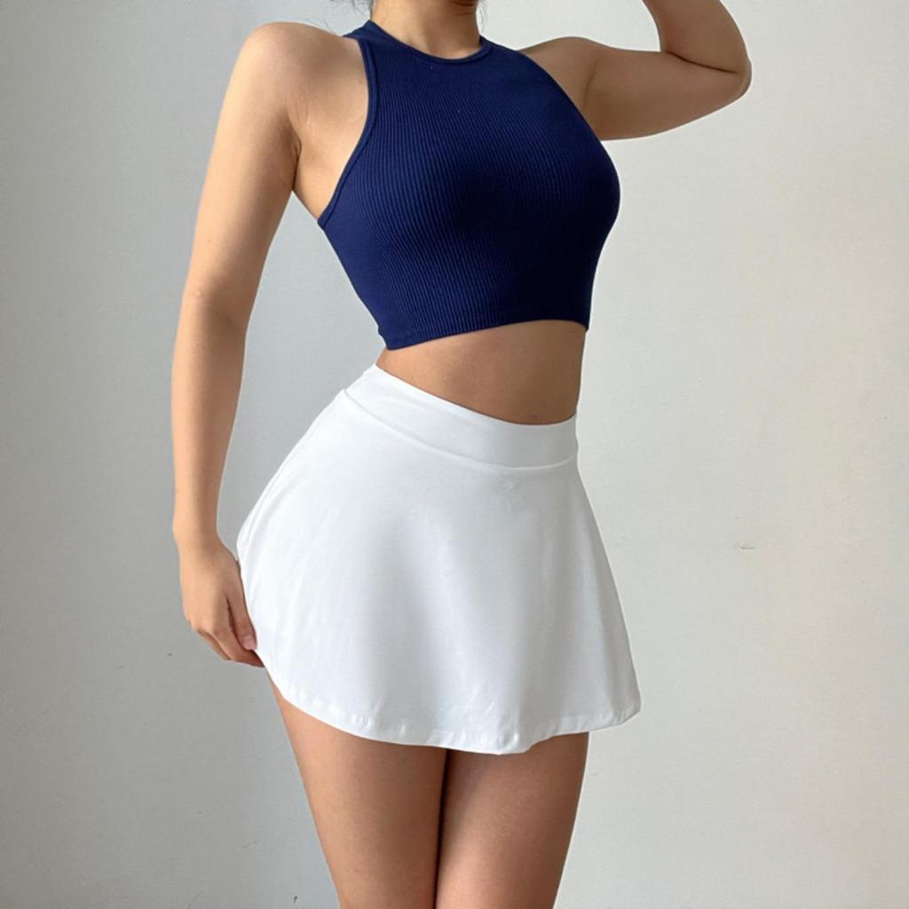Στρογγυλή λαιμόκοψη με λουράκια Crop Tops Γυναικείες καλοκαιρινές μονόχρωμες καμίσλες γιόγκα μονόχρωμες αθλητικές σωληνώσεις Γυναικεία αμάνικα Cropped Y2K Ρούχα για κορίτσια