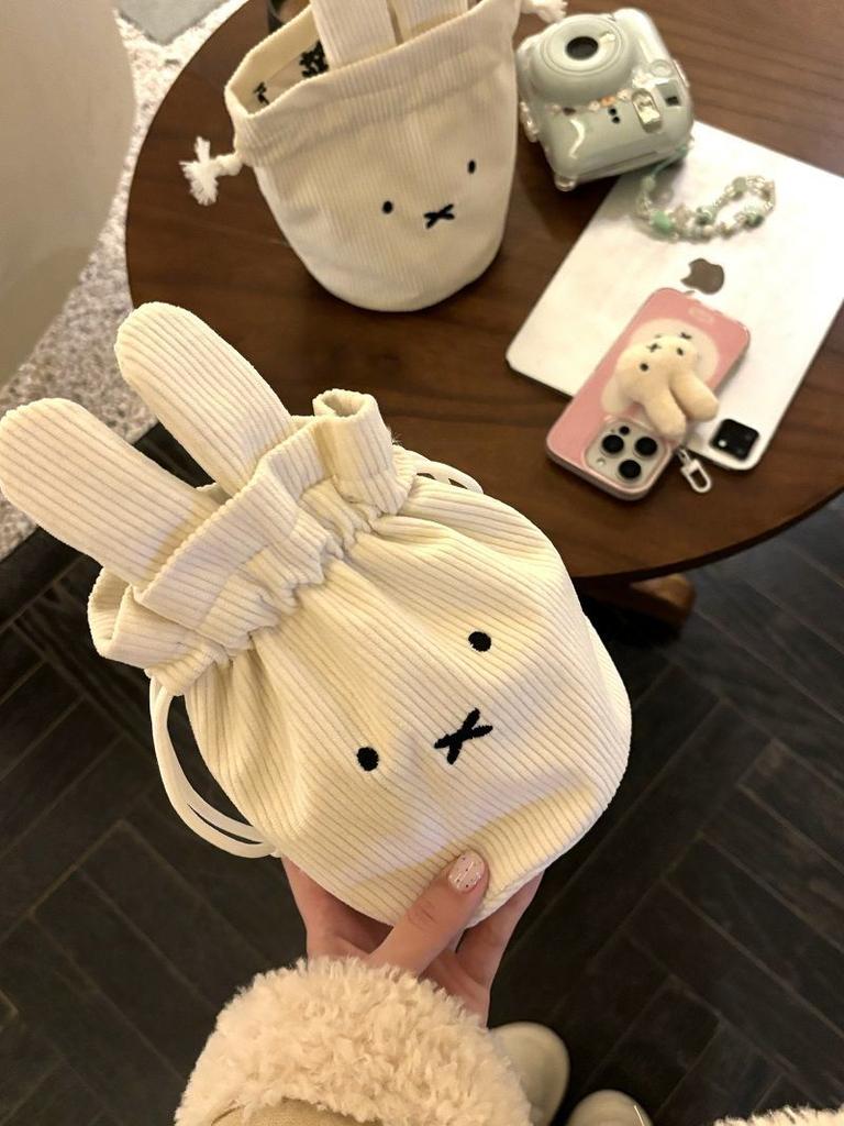 @ Miffy Kawaii Corduroy Bundle Pocket Cute Portable Large Capacity Storage Bag Makeup Bag Drawstring Handbag Cute Gift Toy
