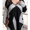 European and American Plus Size Women's Casual V Neck Panel Loose Long Sleeved Tops T Shirts
