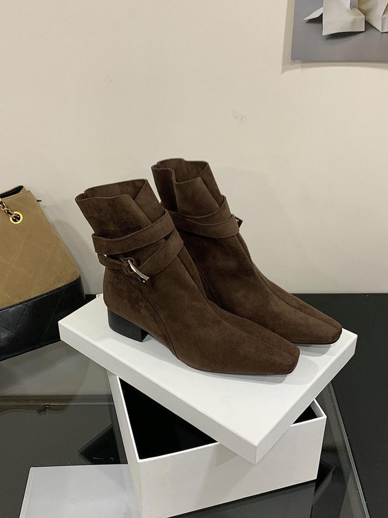 Maillard short boots women's 2025 autumn new suede belt buckle thick heel square head knight boots western cowboy boots