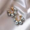 Silver Needle Geometric Pearl Ring Earrings French Premium Temperament Stud Earrings New Versatile Light Luxury Earrings Women