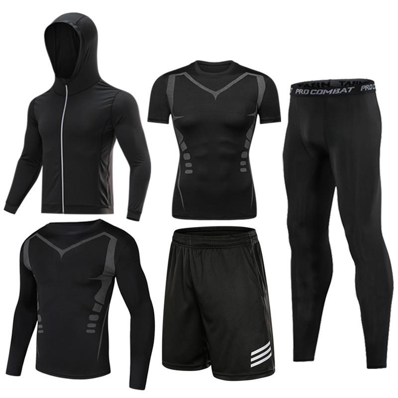 Mens 5-Piece Quick Dry Breathable Cycling Jersey Set Training Running Sportswear