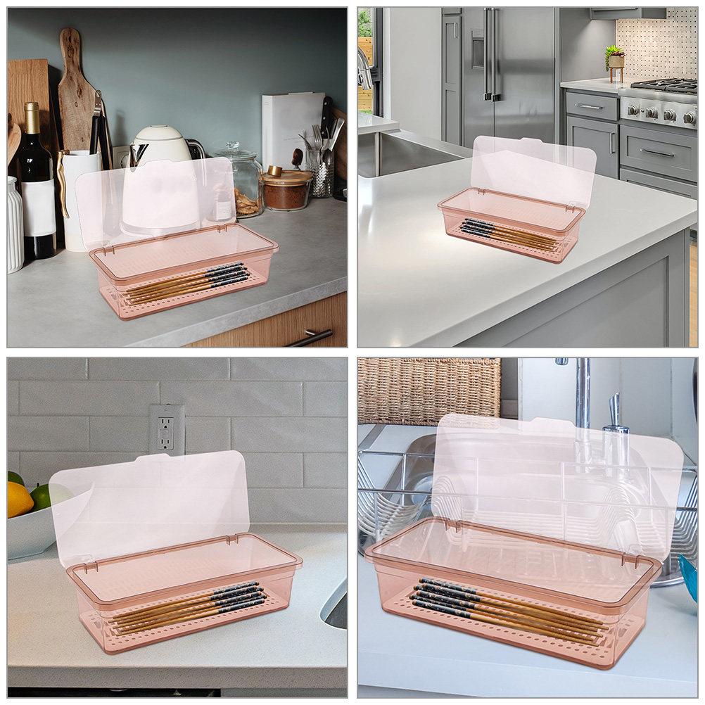 2Pcs Chopstick Storage Box PP Material Large Capacity Kitchen Utensil Container with Drainage Holes Stackable Space Saving