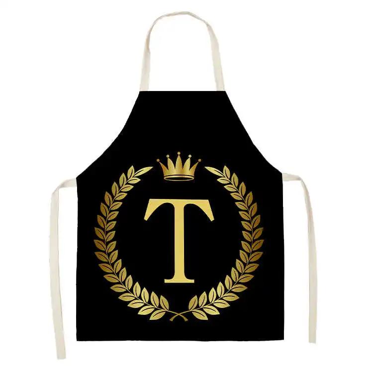 Grembiule da Cucina con Stampa Alfabeto Corona Dorata Nera per Donna Uomo Grembiuli in Cotone Lino per Cucinare Pulizia della Casa Strumenti Tablier
