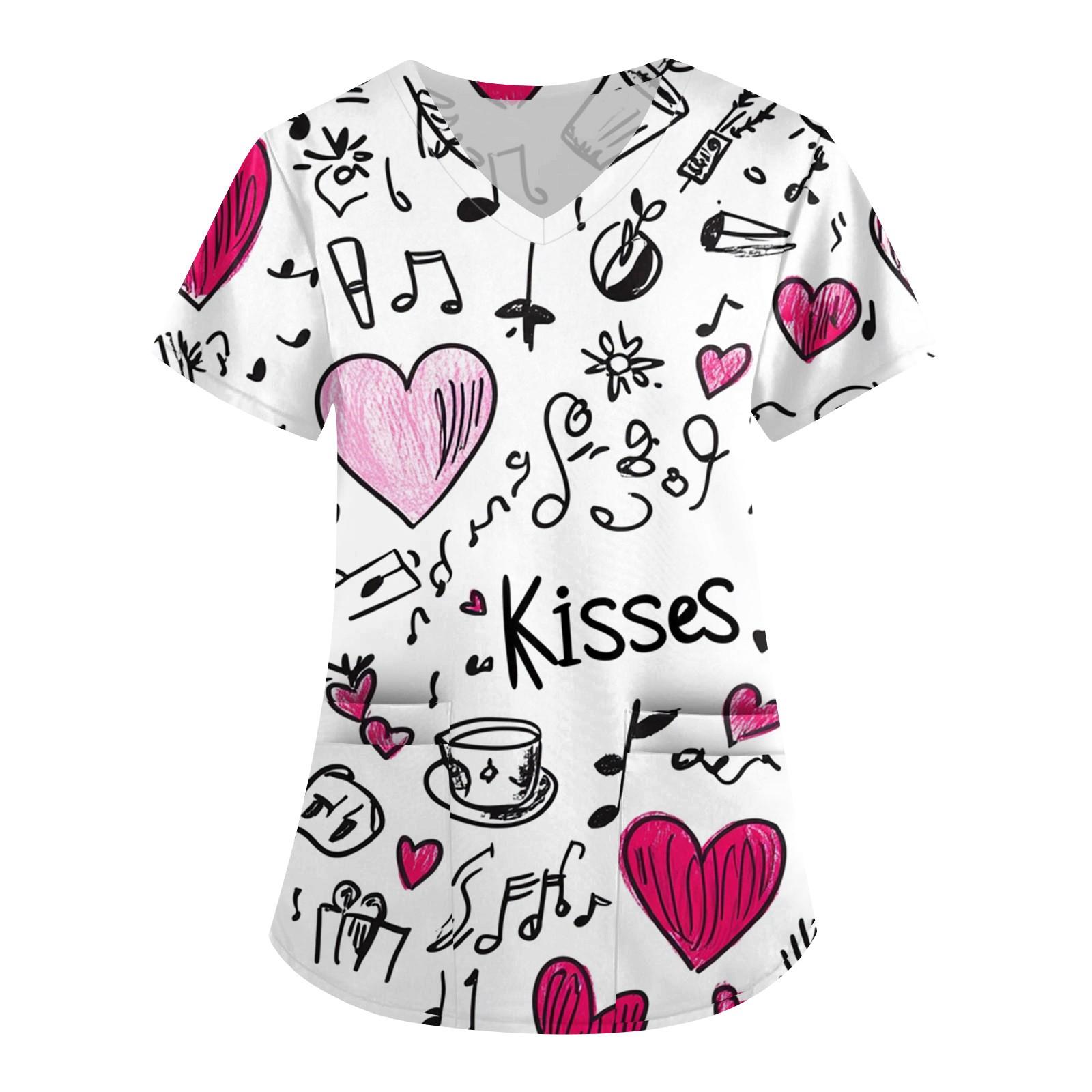 

Женский модный повседневный топ с V-образным вырезом на День святого Валентина с принтом XXXL